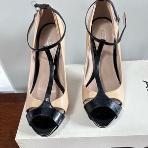 Aldo Black and Tan T-Strap Heels